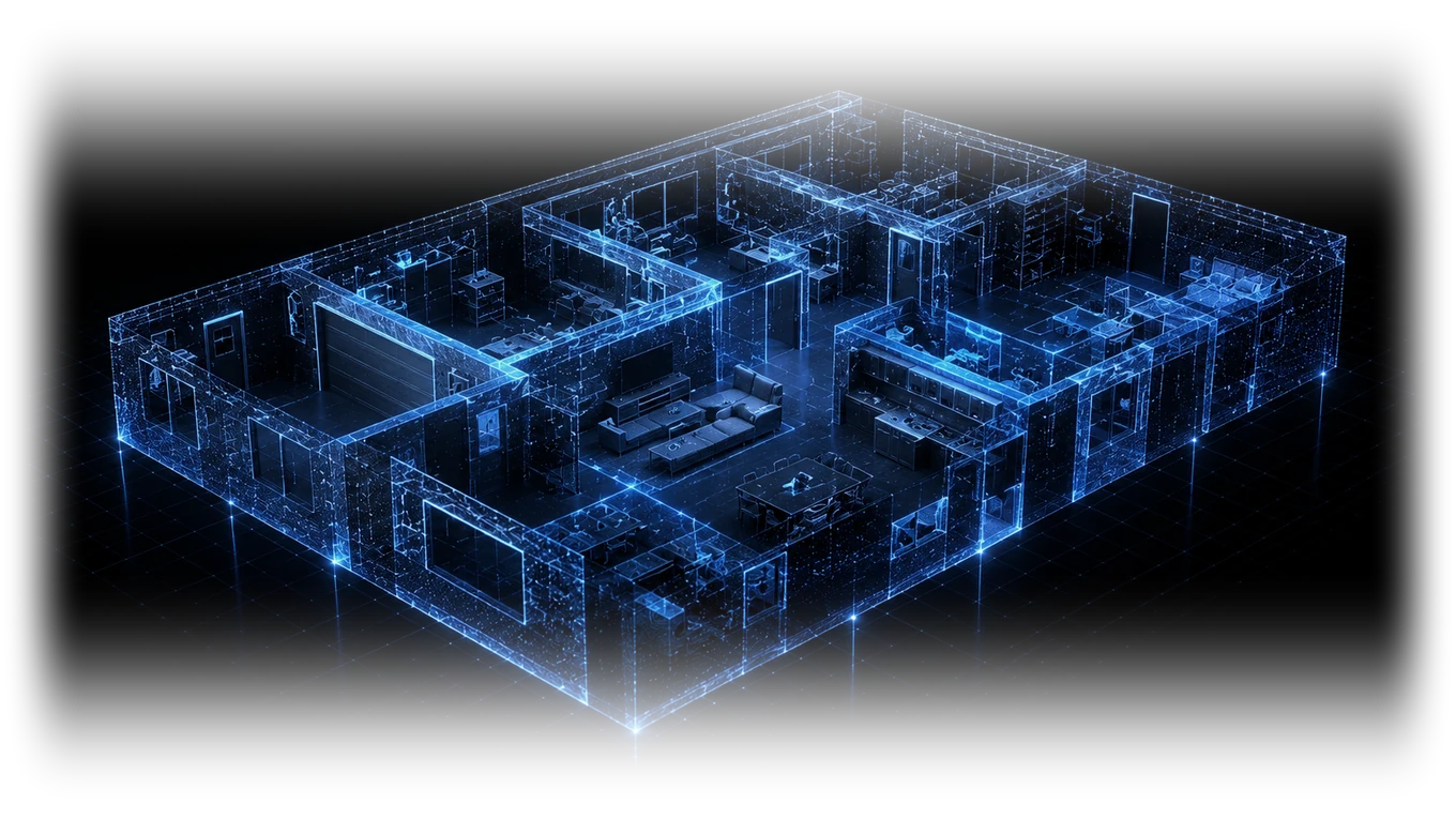 Scanned building reconstructed as a digital twin